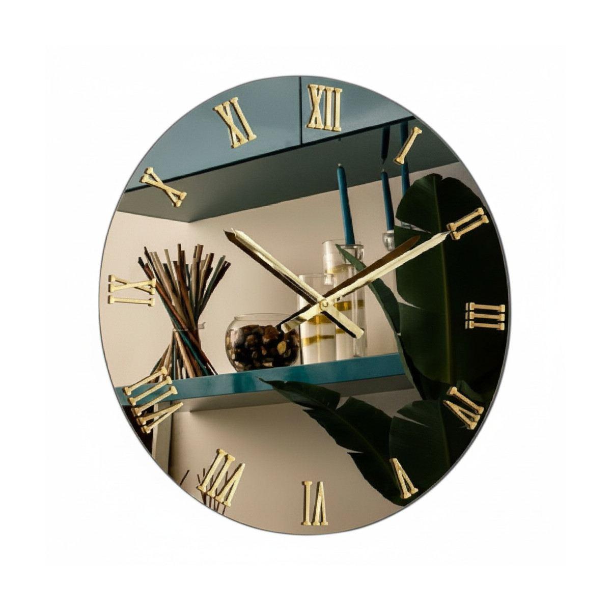 Orologio da parete in vetro temperato specchiato colore bronzo diametro 60 cm