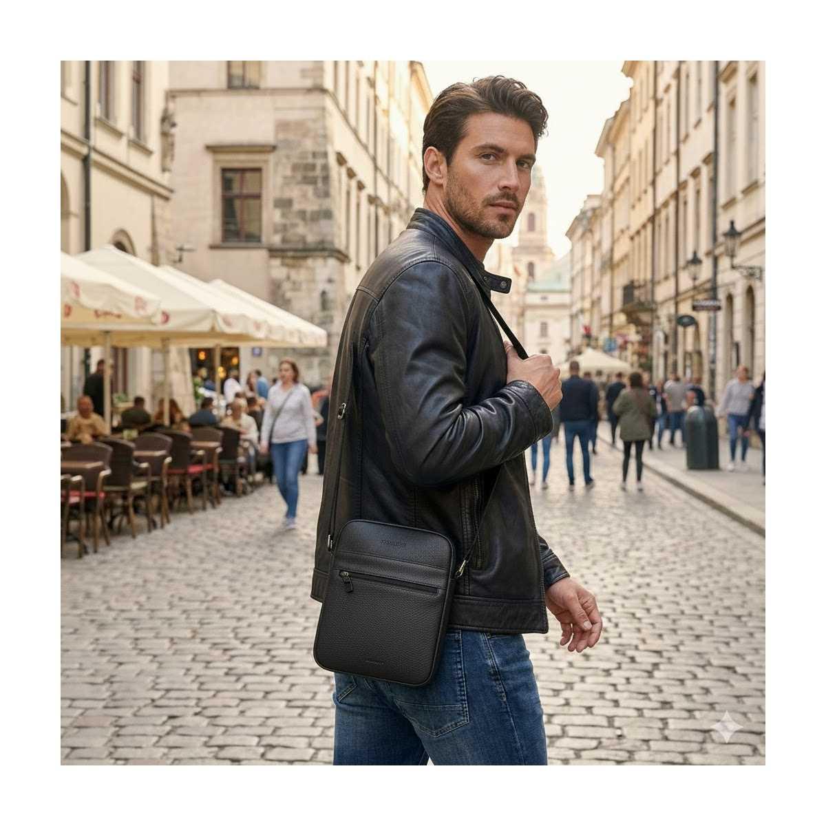 Tracolla uomo in vera pelle Capoverde Made in Italy