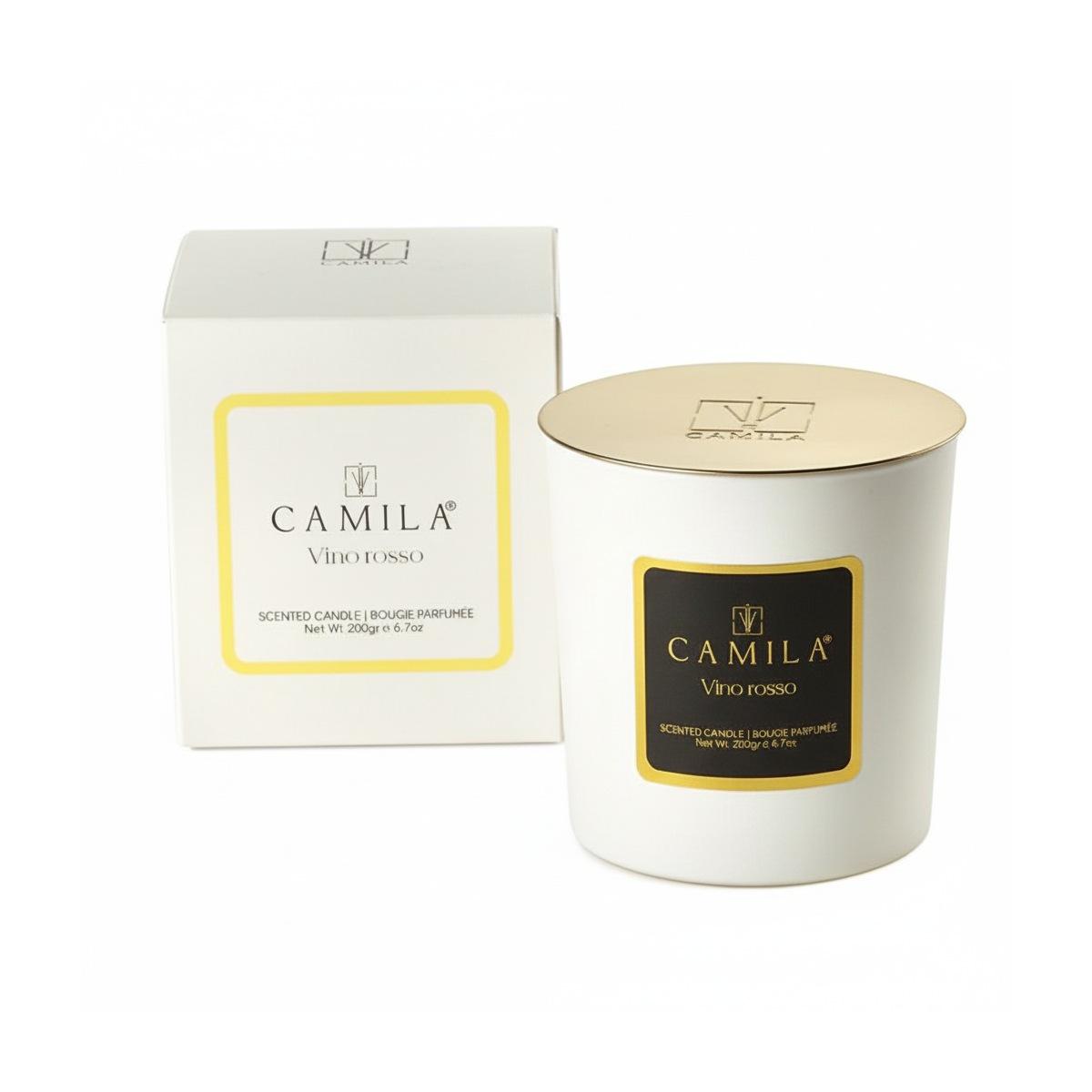 Candela profumata 200 gr d.9 x h.9 cm bianco fragranza vino rosso Camilia