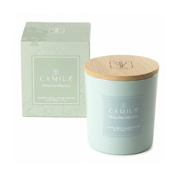 Candela profumata 200 gr d.9 x h.9 cm carta da zucchero fragranza muschio bianco Camilia