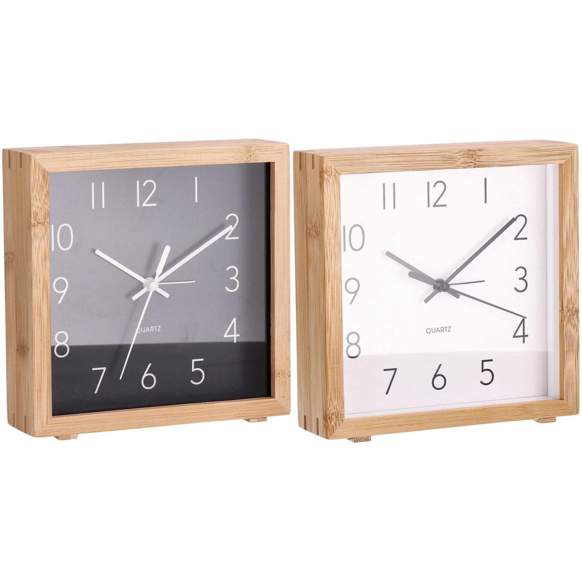 Orologio sveglia in bamboo quadrato 16x5x h.16 cm