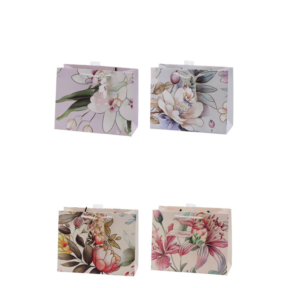 Shopper in carta manico in cordino fantasia fiorata 23x10x h.18 cm