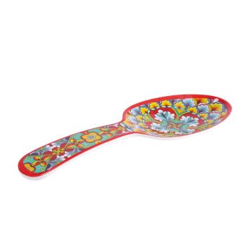 Posa cucchiaio in melamina decorato stile maioliche siciliane Rian 9,5x27,5x h.2,5 cm