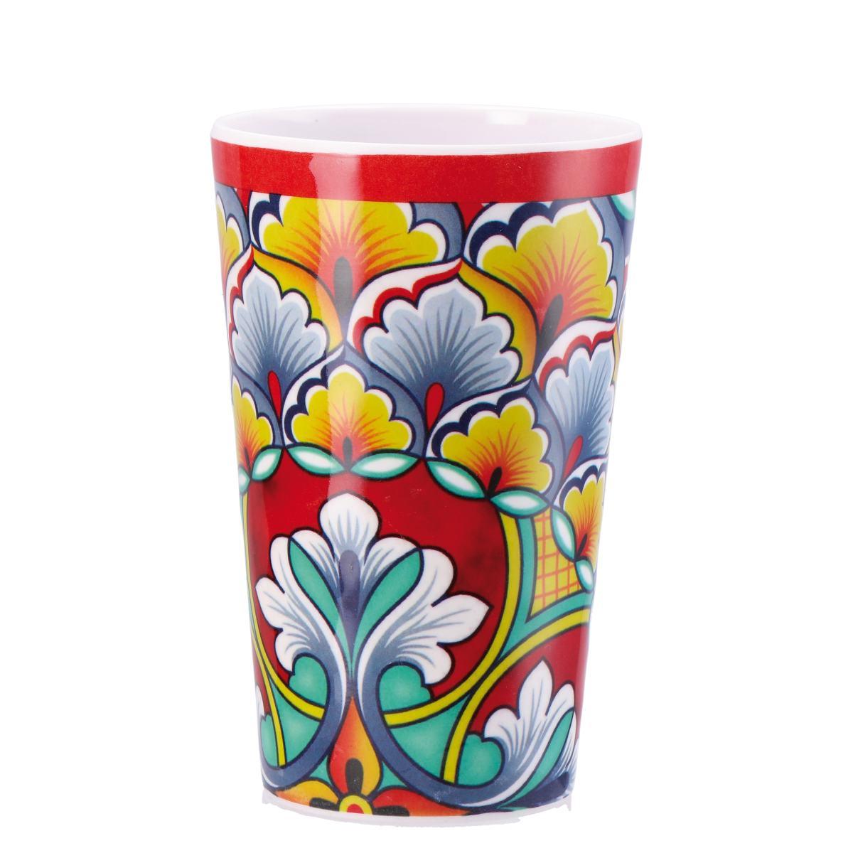 Bicchiere in melamina decorato stile maioliche siciliane Rian 475ml d.8,5x h.13 cm