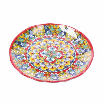 Piatto frutta in melamina decorato stile maioliche siciliane Rian d.22x h.2 cm