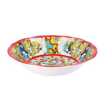 Piatto fondo in melamina decorato stile maioliche siciliane Rian d.22x h.2 cm