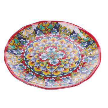 Piatto piano in melamina decorato stile maioliche siciliane Rian d.28x h.3 cm