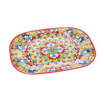 Vassoio rettangolare in melamina decorato stile maioliche siciliane Rian 42,5x31,5x h.2 cm