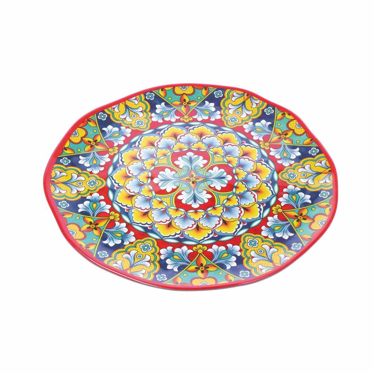 Vassoio tondo in melamina decorato stile maioliche siciliane Rian d.40x h.1,5 cm