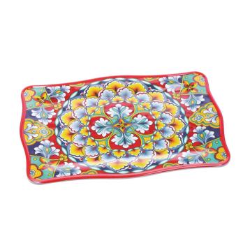 Vassoio rettangolarein melamina decorato stile maioliche siciliane Rian 30x21x h.1,5 cm