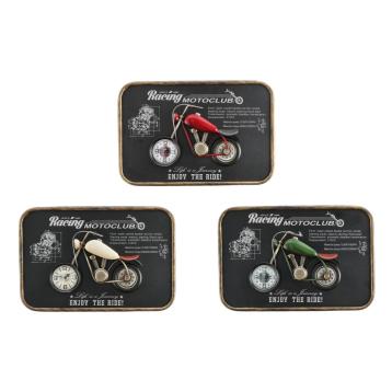 Decorazione da parete in ferro con orologio pannelo 3D moto 45x7x h.30 cm