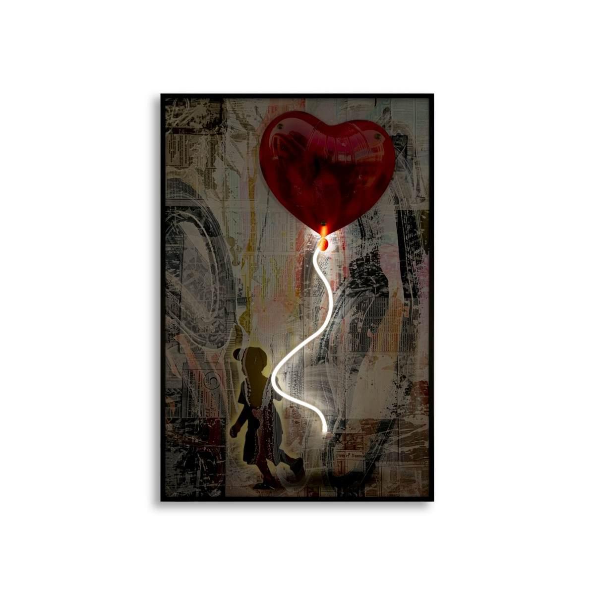Stampa c/led su tela heart cm 60x3,5x90 (applicazione 3d acrilico)