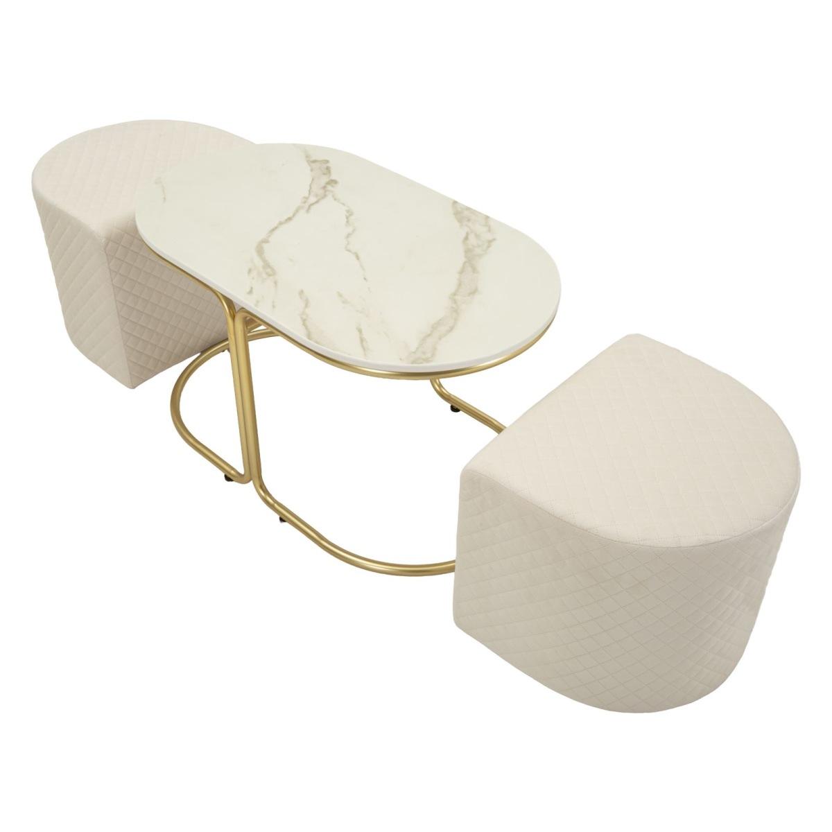 Tavolo da caffe' c/2 puff relax cm 79x45x44-42x37x37