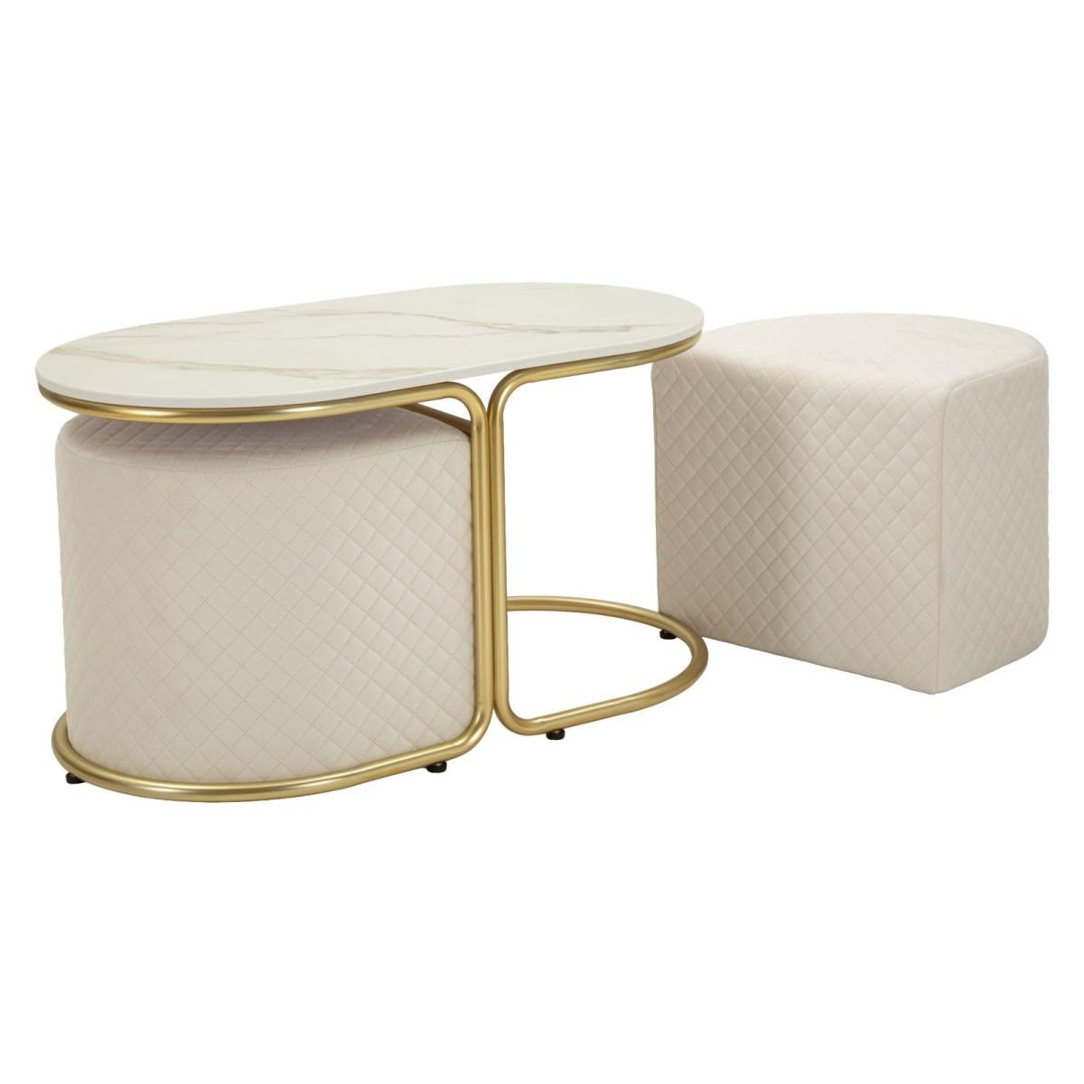 Tavolo da caffe' c/2 puff relax cm 79x45x44-42x37x37