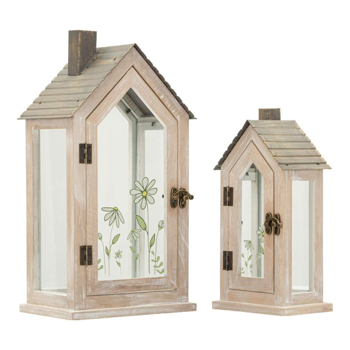 Lanterne home flower coppia cm 18x13x36-12,5x8,5x25 (vetro temperato)