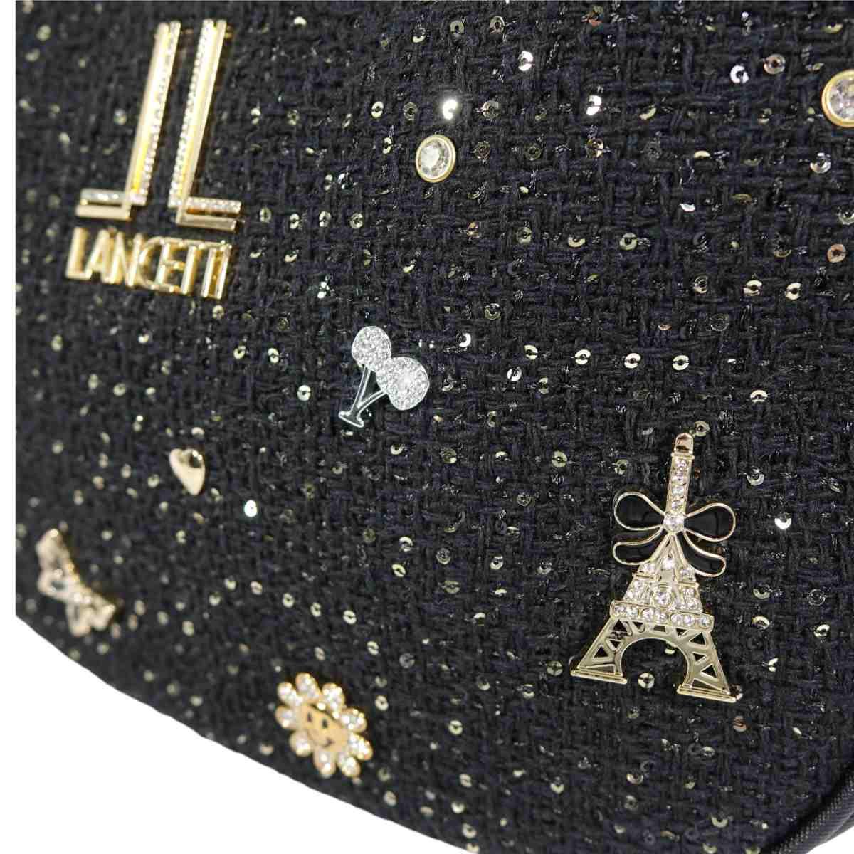 Borsa a sacca donna con paillettes e decorazioni in metallo linea Lehavre Lancetti