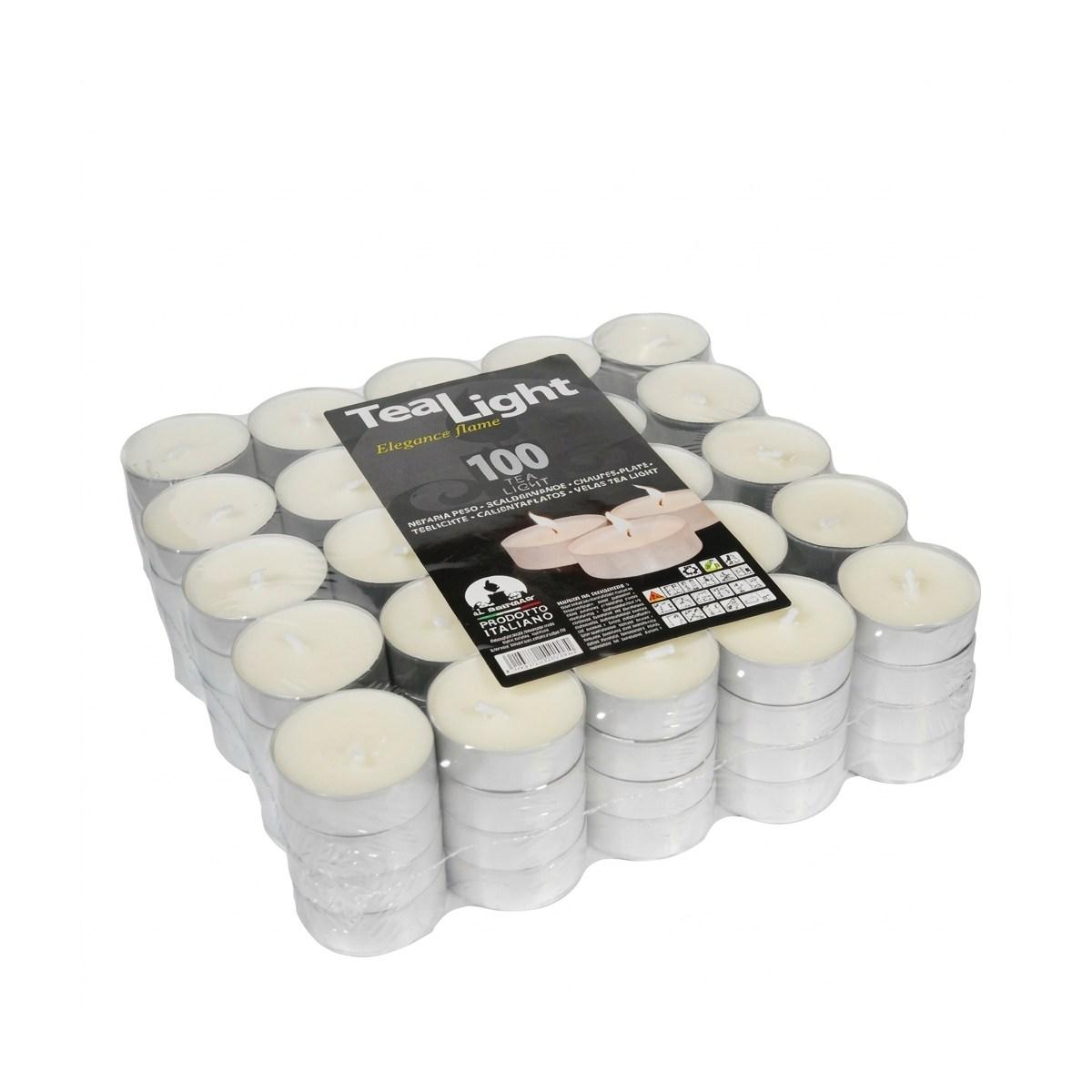 Confezione da 100 Tea Light bianchi non profumati Made in Italy