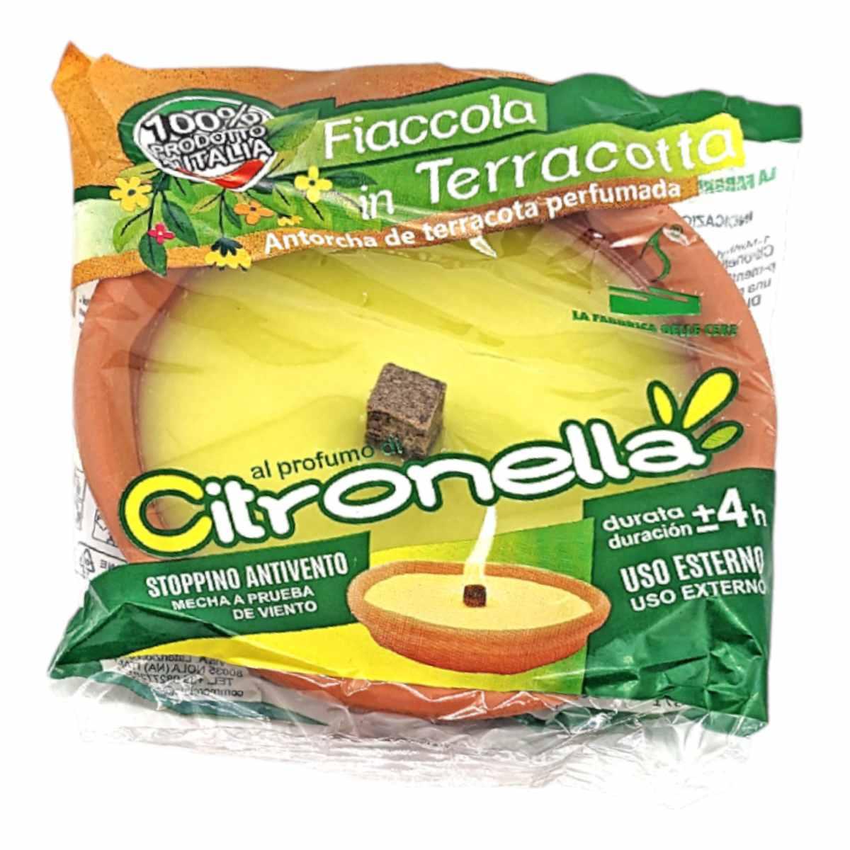 Fiaccola padella romana piccola in terracotta alla citronella d.11x h.2,5 cm