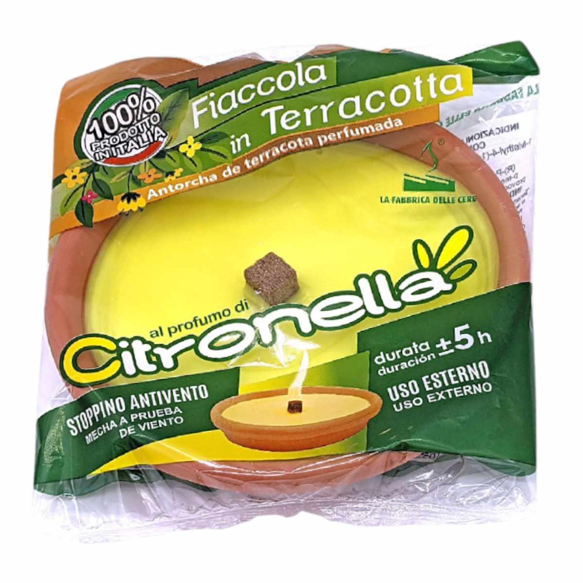 Fiaccola padella romana media in terracotta alla citronella d.15x h.3 cm