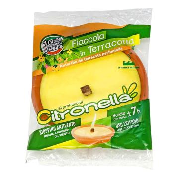 Fiaccola padella romana maxi in terracotta alla citronella d.18x h.3 cm