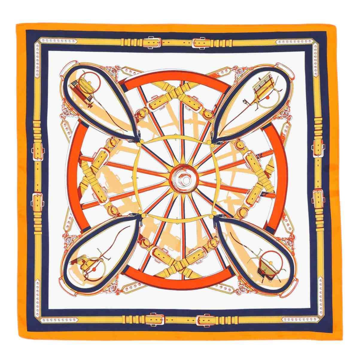 Foulard donna in seta stampa geometrica con carrozze e fibbie Capoverde