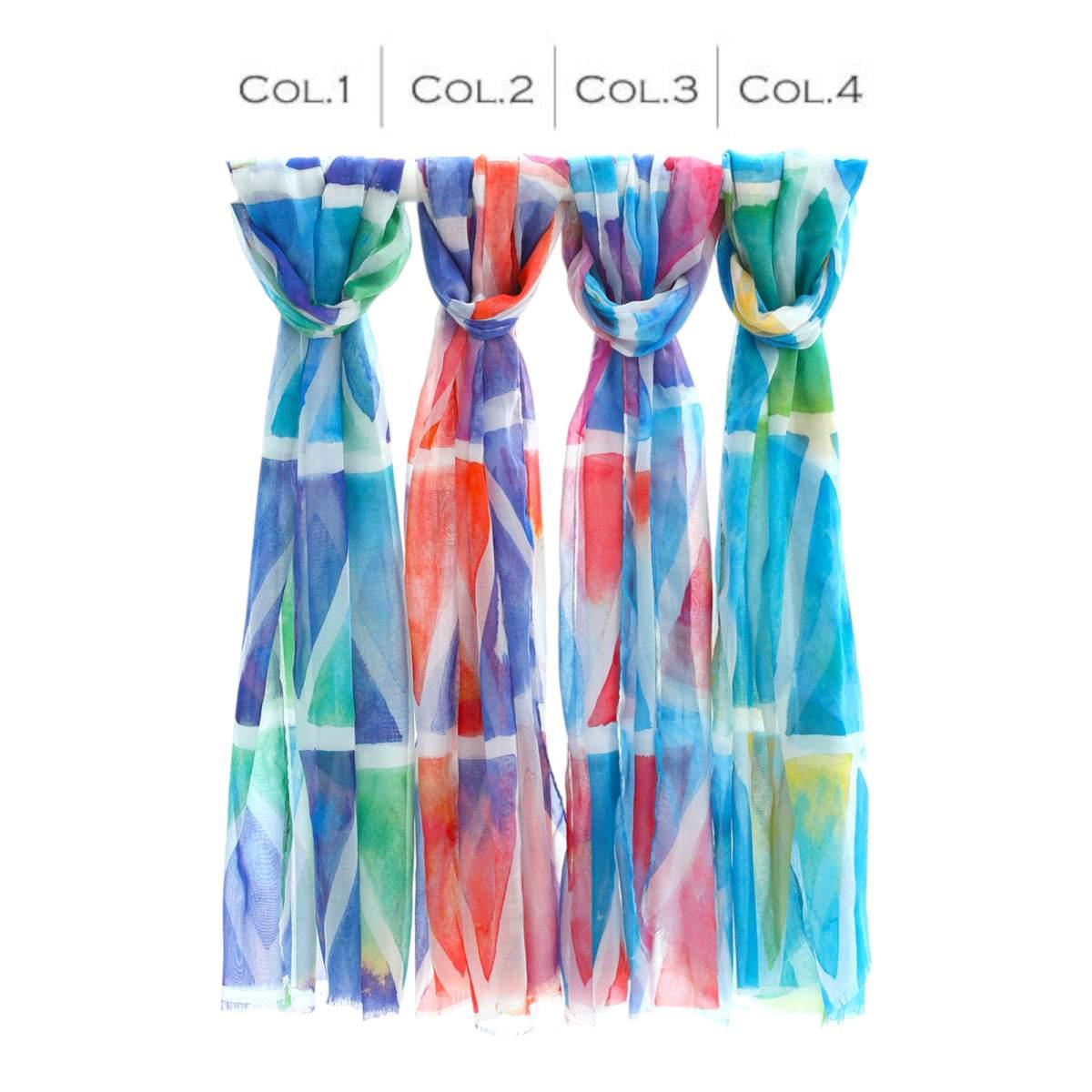 Sciarpa donna in viscosa motivo geometrico rombo effetto acquerello Capoverde