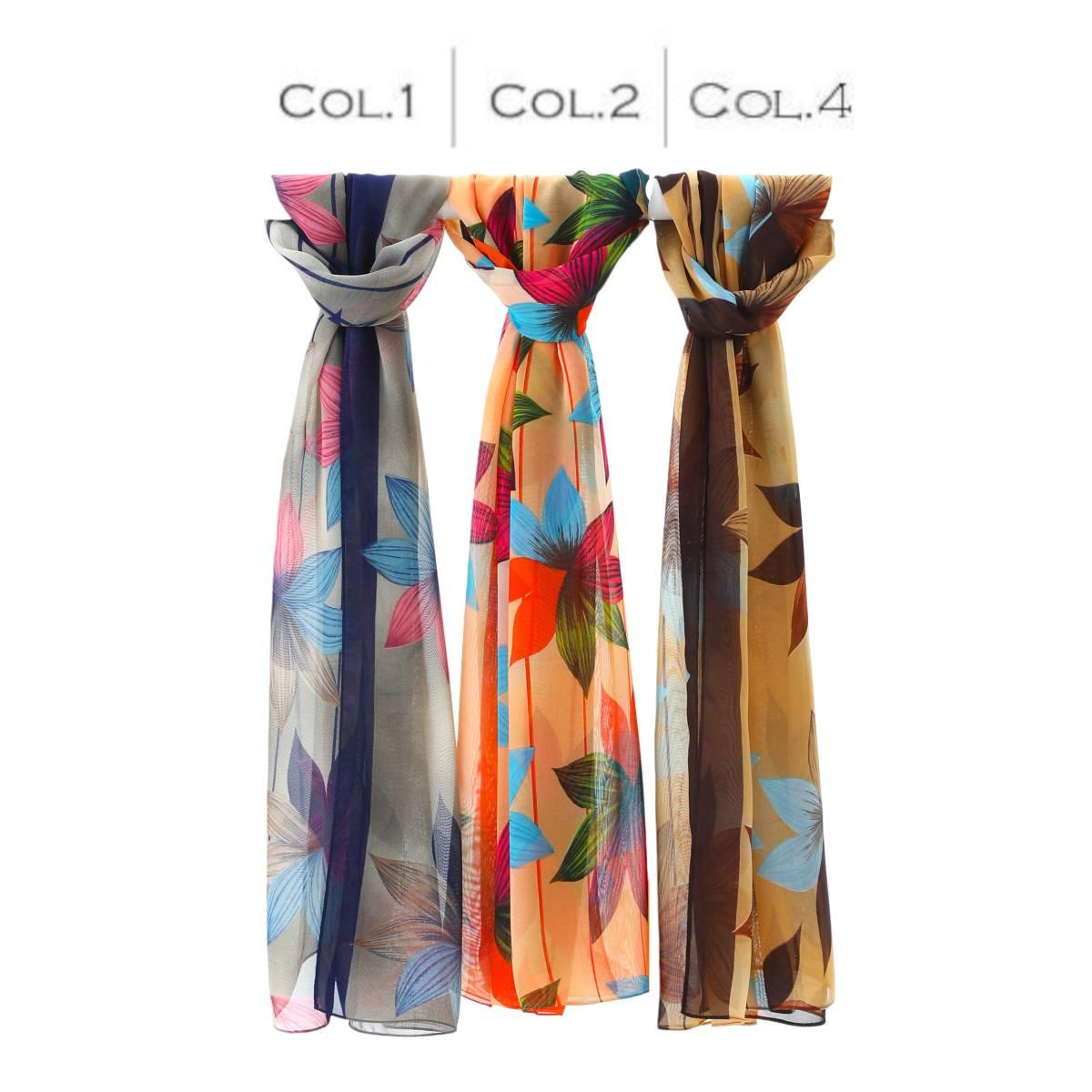 Sciarpa donna in poliestere stampa floreale e righe Capoverde