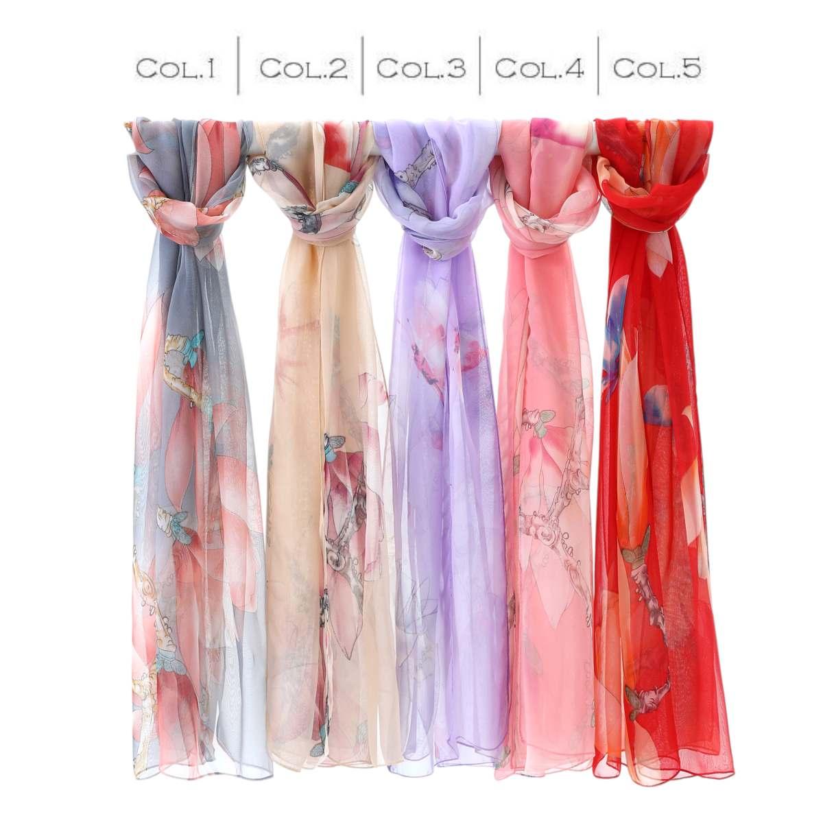 Sciarpa donna in poliestere stampa floreale magnolia con farfalle Capoverde