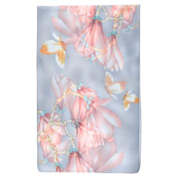 Sciarpa donna in poliestere stampa floreale magnolia con farfalle Capoverde