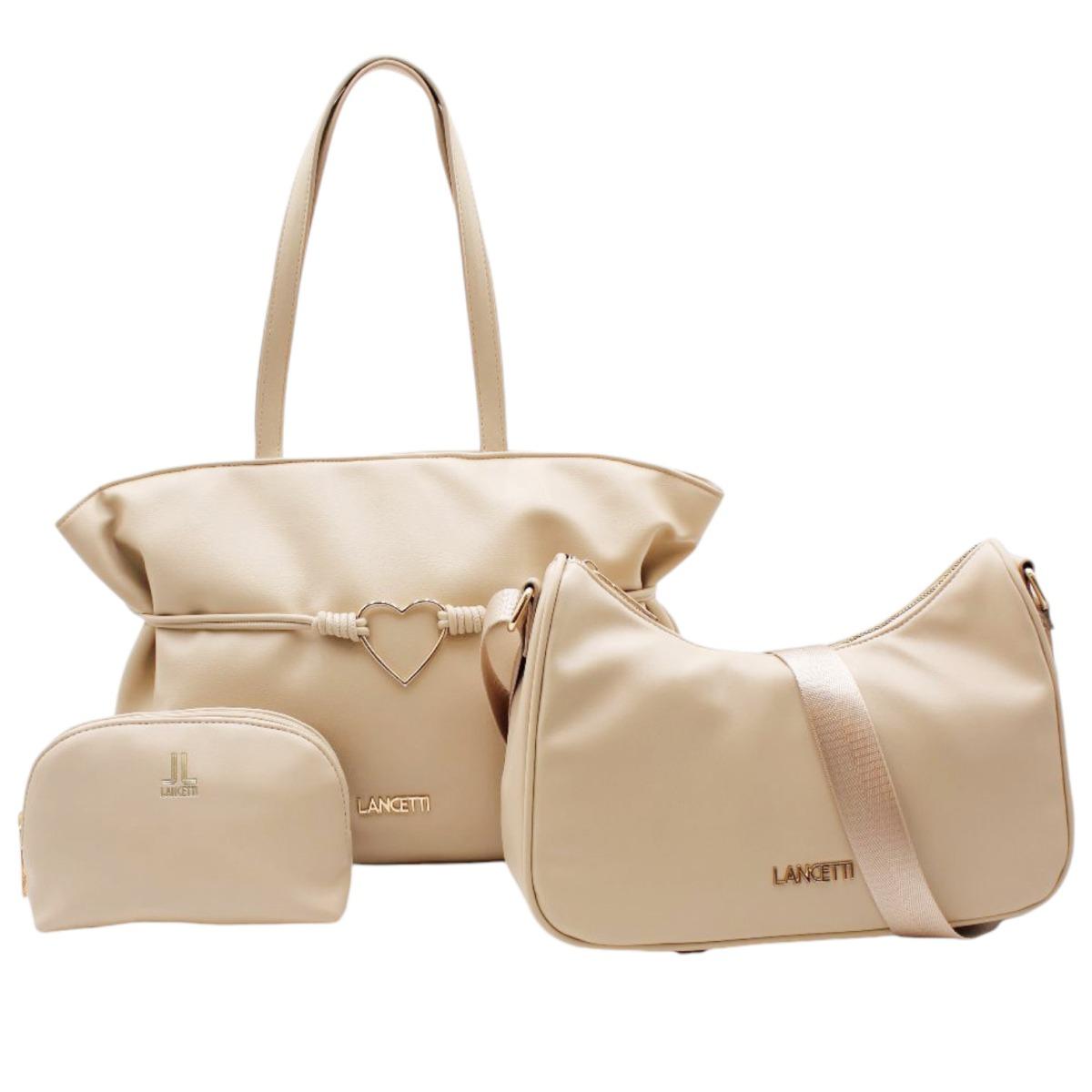 Set 3 pezzi donna borsa shopping, tracolla e pochette linea Adelhide Lancetti