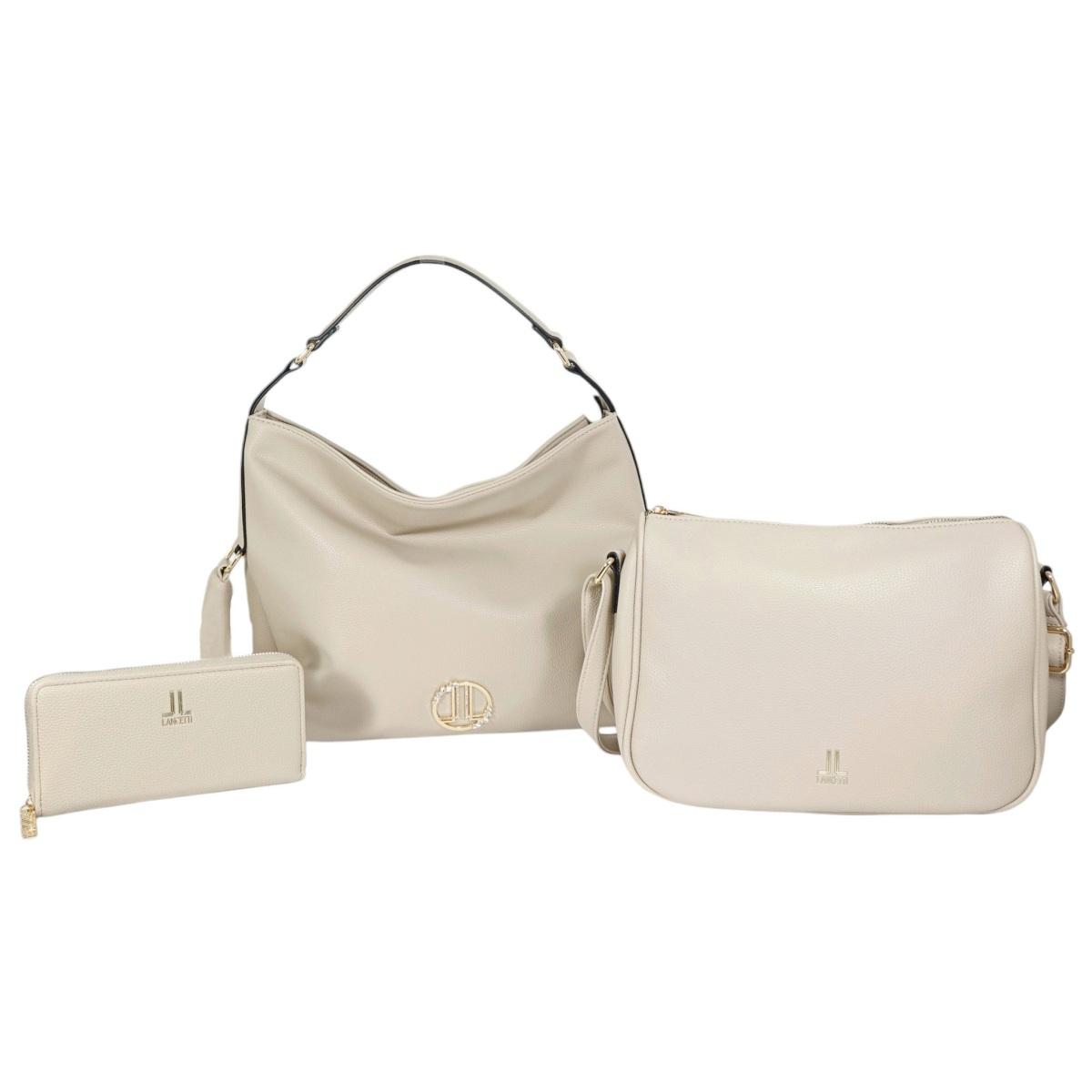 Set 3 pezzi donna borsa sacca, tracolla e portafoglio linea Orquidia Lancetti