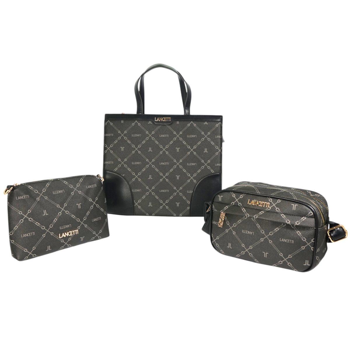 Set 3 pezzi donna borsa shopping, tracolla e tracollina linea Temple Lancetti