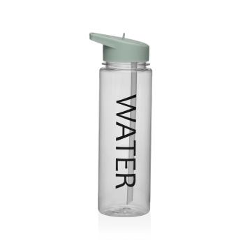 Borraccia con cannuccia e scritta Water 650 ml trasparente Verde