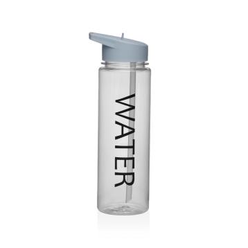 Borraccia con cannuccia e scritta Water 650 ml trasparente Grigio