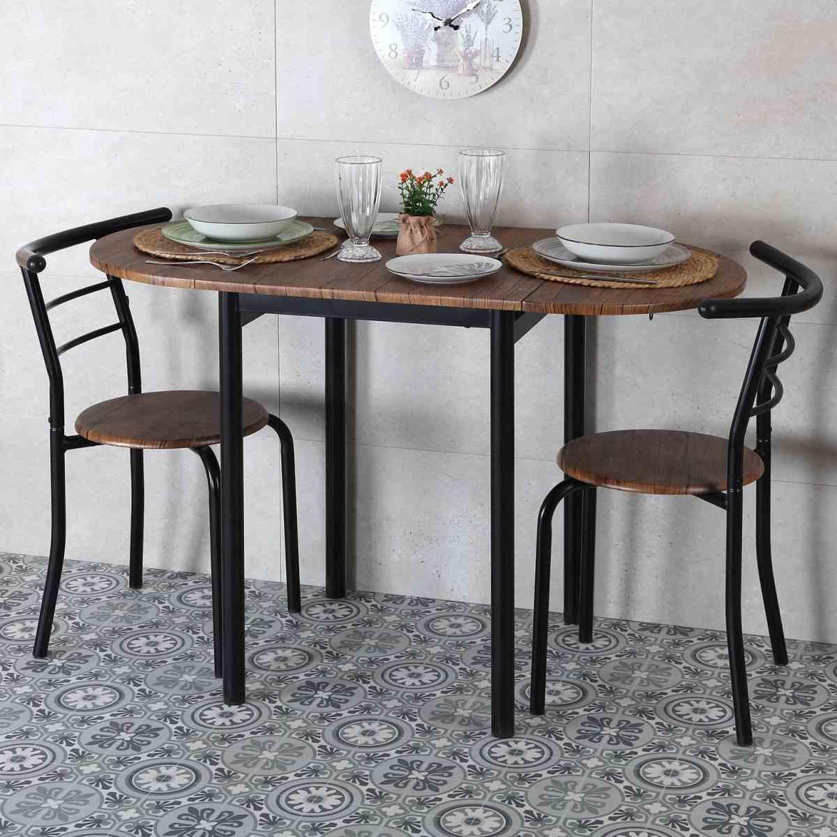 Set tavolo ovale con 2 sedie legno e acciaio