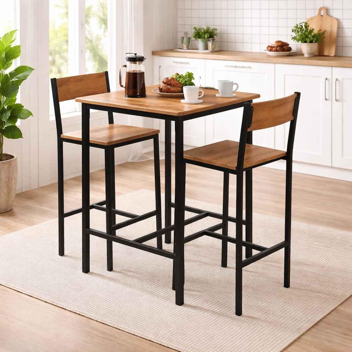 Set tavolo con 2 sedie legno e acciaio