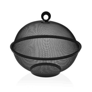 Cesto portafrutta in metallo con coperchio anti insetti nero