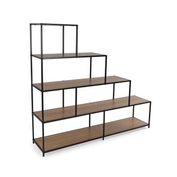 Scaffale a gradini 4 ripiani legno e acciaio