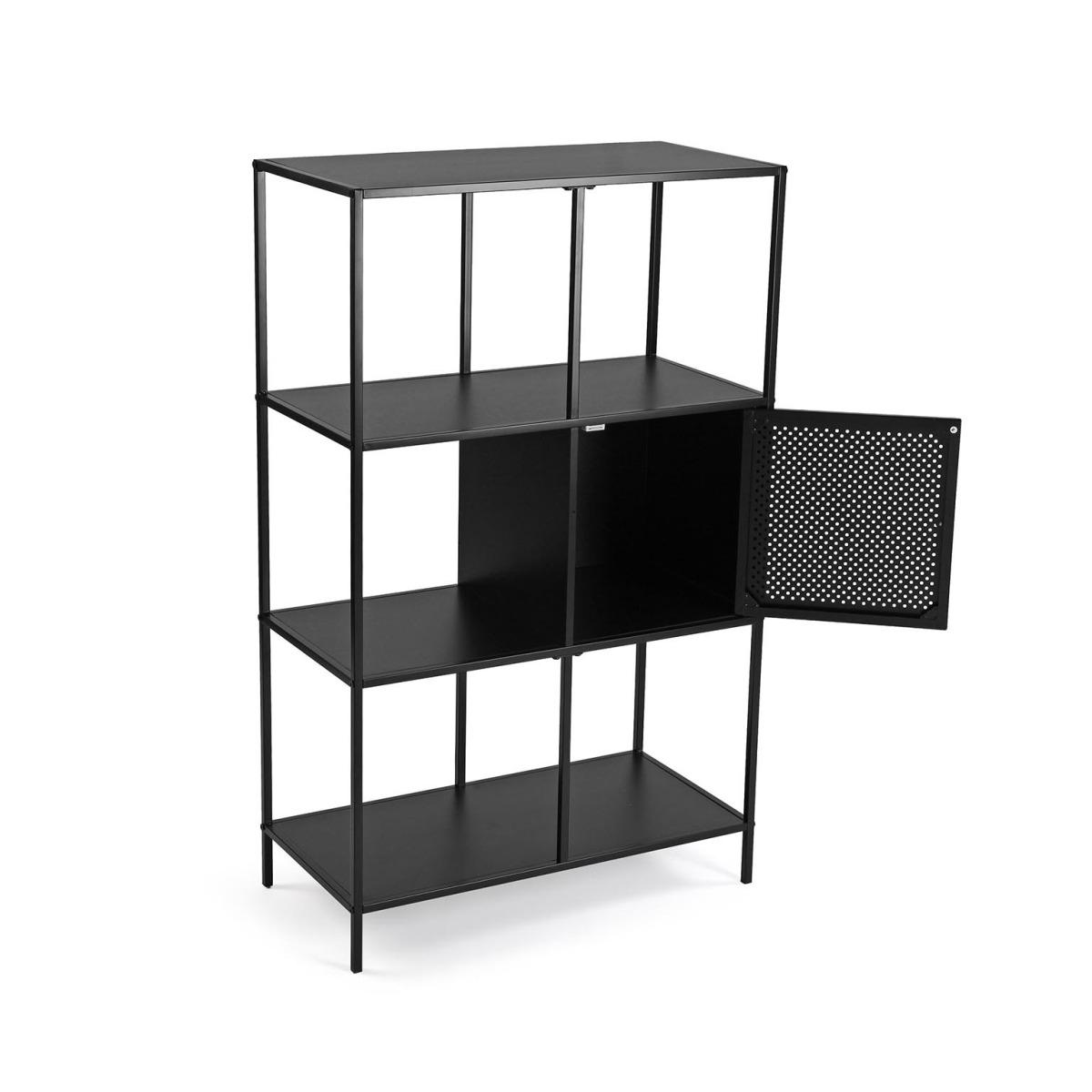 Scaffale in metallo 4 ripiani e cassetto nero