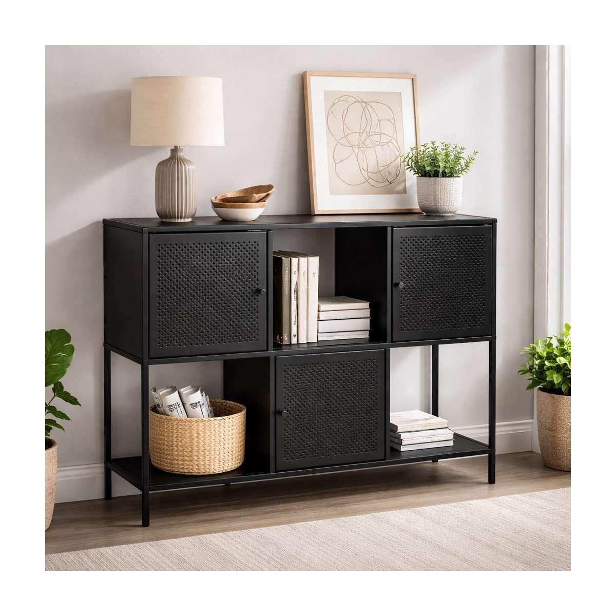 Mobile basso in metallo 3 ante e ripiani nero