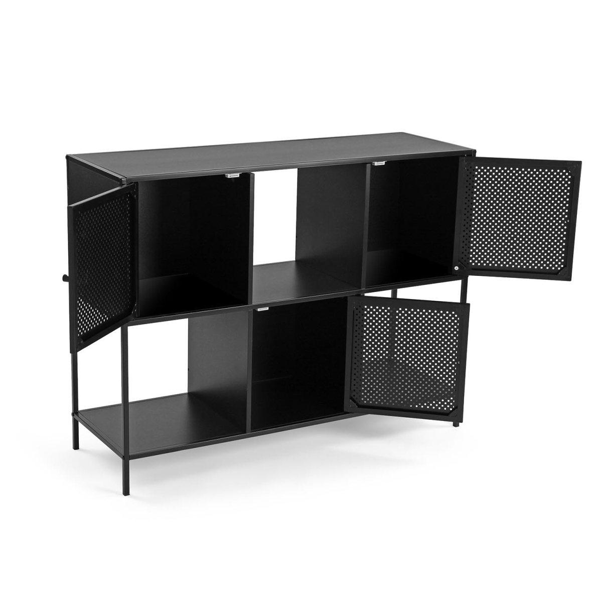 Mobile basso in metallo 3 ante e ripiani nero