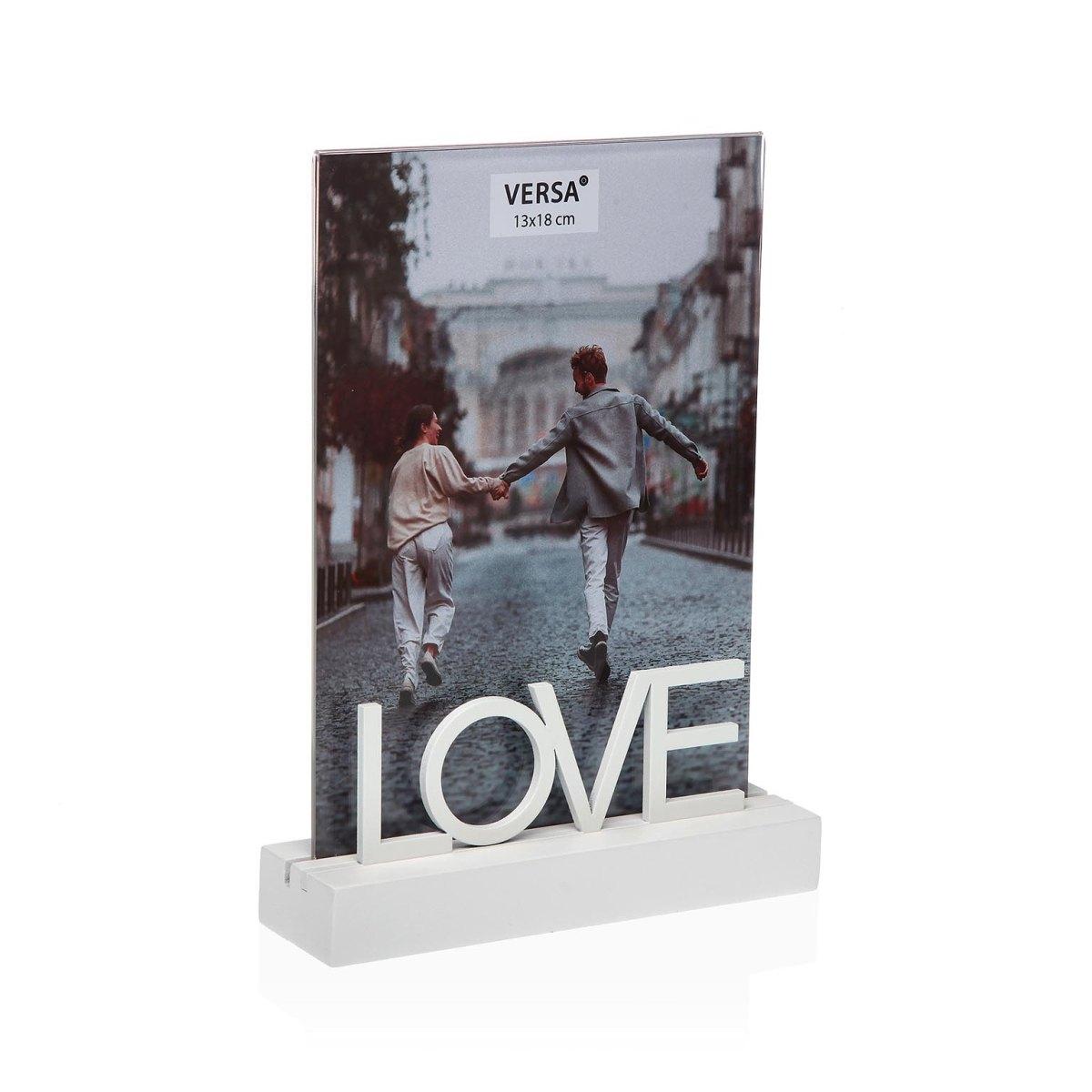 Cornice portafoto a giorno con base in legno Love 13x18 cm