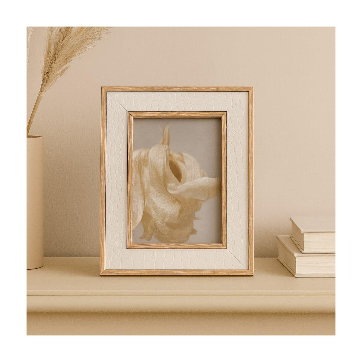 Cornice portafoto in mdf bianco e naturale 10x15 cm
