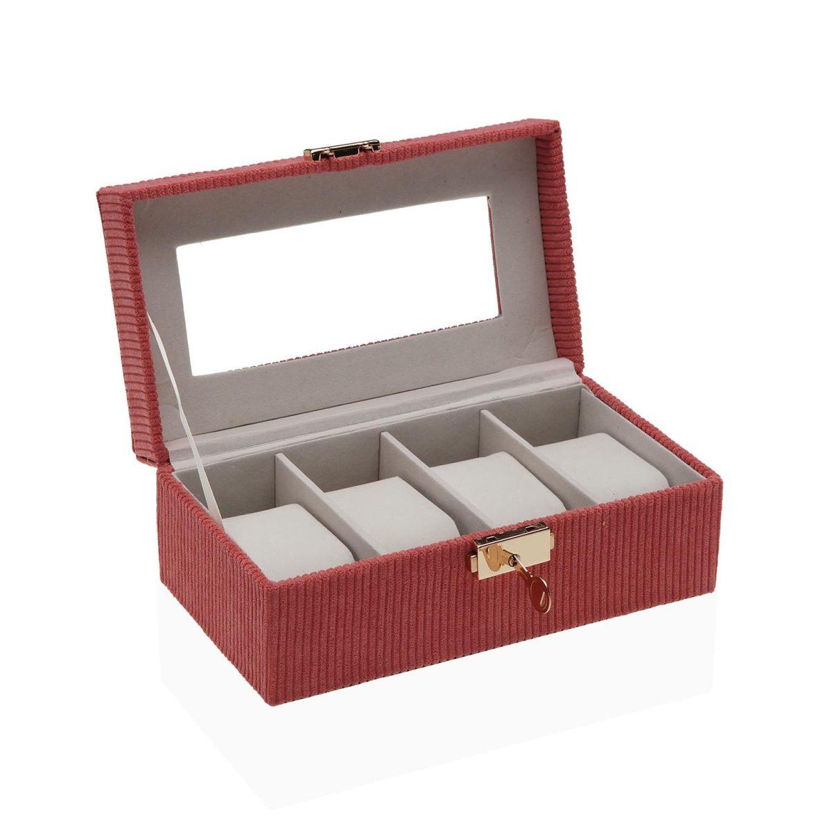 Scatola portaorologi terracotta in mdf 4 posti con finestra