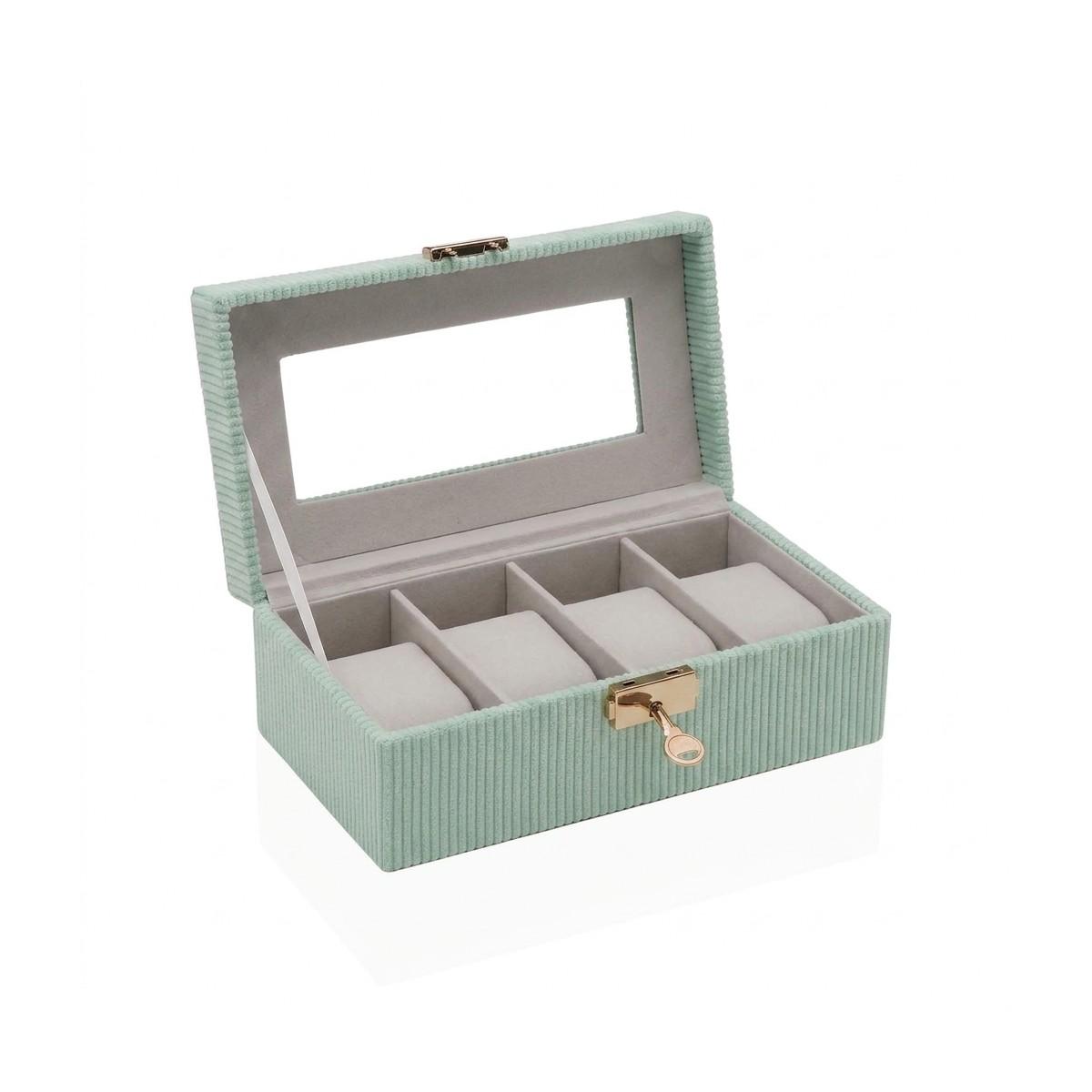 Scatola portaorologi verde in mdf 4 posti con finestra