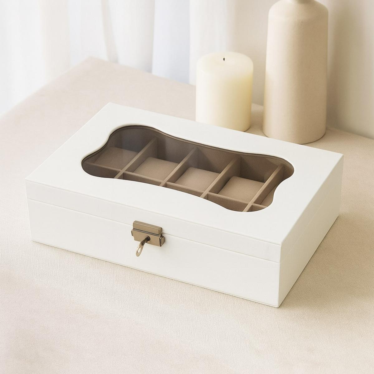 Scatola portaorologi in mdf bianco 12 posti con finestra