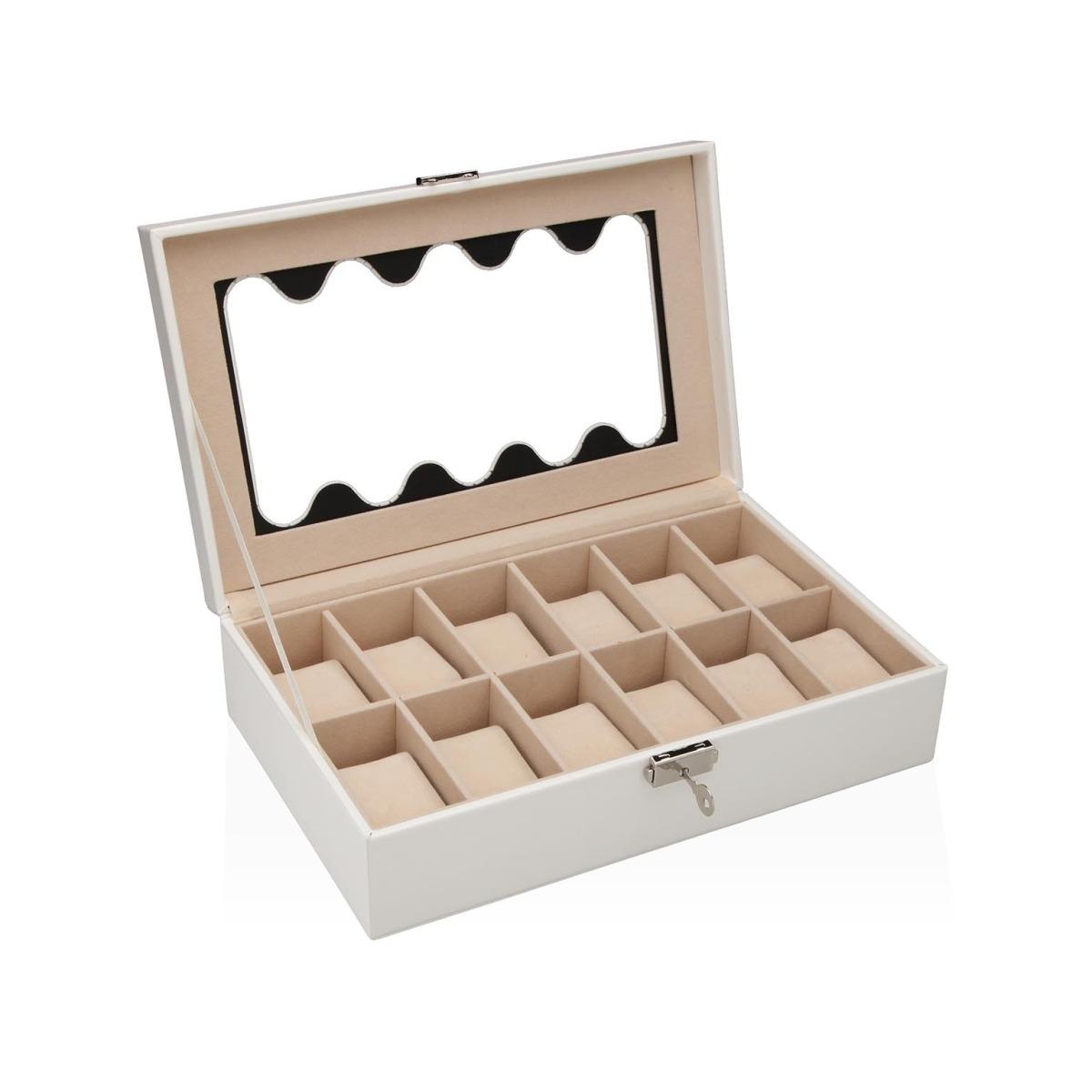 Scatola portaorologi in mdf bianco 12 posti con finestra