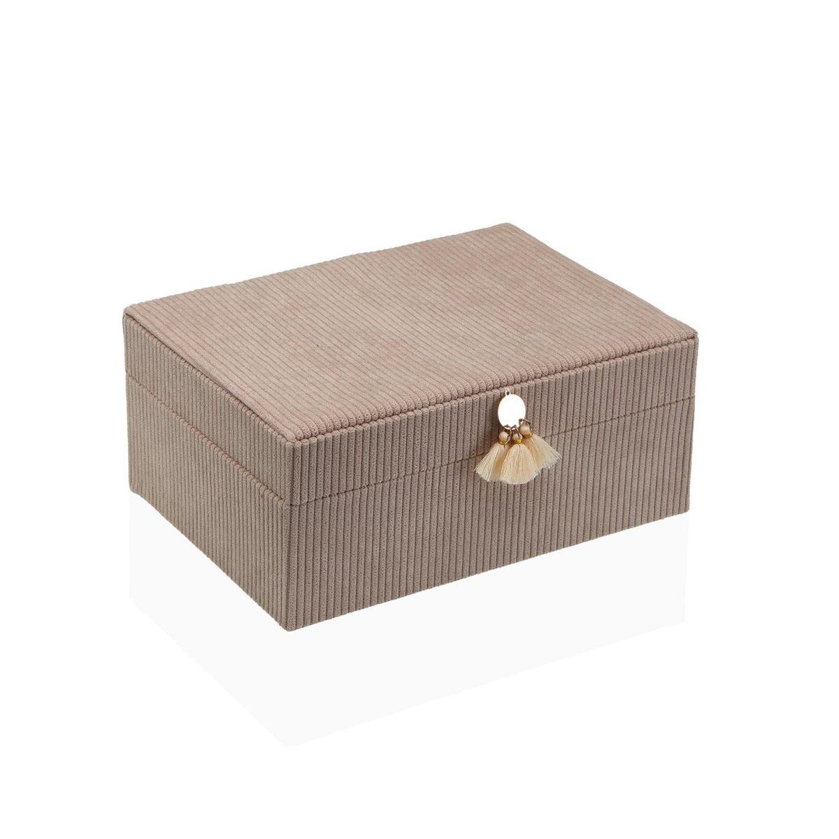 Scatola portagioie rettangolare in velluto beige con specchio