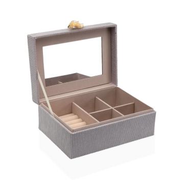 Scatola portagioie rettangolare in velluto grigio con specchio