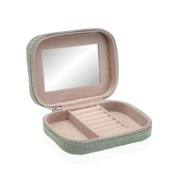 Scatola portagioie in velluto verde menta chiusura cerniera con specchio